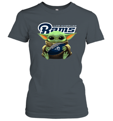 Baby Yoda Loves The Los Angeles Rams Star Wars Baby Yoda Hugs Rams NFL Womens T-Shirt Womens T-Shirt - VeigarTee