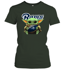 Baby Yoda Loves The Los Angeles Rams Star Wars Baby Yoda Hugs Rams NFL Womens T-Shirt Womens T-Shirt - VeigarTee