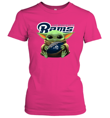 Baby Yoda Loves The Los Angeles Rams Star Wars Baby Yoda Hugs Rams NFL Womens T-Shirt Womens T-Shirt - VeigarTee