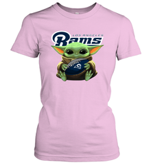 Baby Yoda Loves The Los Angeles Rams Star Wars Baby Yoda Hugs Rams NFL Womens T-Shirt Womens T-Shirt - VeigarTee