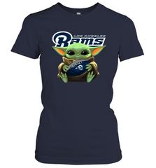 Baby Yoda Loves The Los Angeles Rams Star Wars Baby Yoda Hugs Rams NFL Womens T-Shirt Womens T-Shirt - VeigarTee