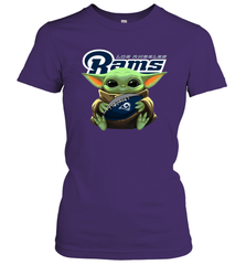 Baby Yoda Loves The Los Angeles Rams Star Wars Baby Yoda Hugs Rams NFL Womens T-Shirt Womens T-Shirt - VeigarTee