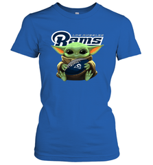 Baby Yoda Loves The Los Angeles Rams Star Wars Baby Yoda Hugs Rams NFL Womens T-Shirt Womens T-Shirt - VeigarTee