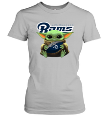 Baby Yoda Loves The Los Angeles Rams Star Wars Baby Yoda Hugs Rams NFL Womens T-Shirt Womens T-Shirt - VeigarTee