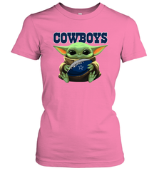 Baby Yoda Loves The Dallas Cowboys Star Wars Baby Yoda Hugs Cowboys NFL Womens T-Shirt Womens T-Shirt - VeigarTee