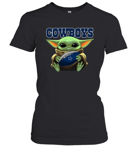 Baby Yoda Loves The Dallas Cowboys Star Wars Baby Yoda Hugs Cowboys NFL Womens T-Shirt Womens T-Shirt / Black / XS Womens T-Shirt - VeigarTee