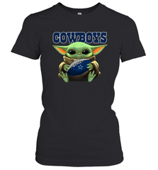 Baby Yoda Loves The Dallas Cowboys Star Wars Baby Yoda Hugs Cowboys NFL Womens T-Shirt Womens T-Shirt - VeigarTee