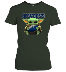 Baby Yoda Loves The Dallas Cowboys Star Wars Baby Yoda Hugs Cowboys NFL Womens T-Shirt Womens T-Shirt - VeigarTee