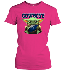 Baby Yoda Loves The Dallas Cowboys Star Wars Baby Yoda Hugs Cowboys NFL Womens T-Shirt Womens T-Shirt - VeigarTee
