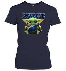 Baby Yoda Loves The Dallas Cowboys Star Wars Baby Yoda Hugs Cowboys NFL Womens T-Shirt Womens T-Shirt - VeigarTee