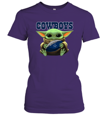Baby Yoda Loves The Dallas Cowboys Star Wars Baby Yoda Hugs Cowboys NFL Womens T-Shirt Womens T-Shirt - VeigarTee