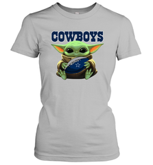 Baby Yoda Loves The Dallas Cowboys Star Wars Baby Yoda Hugs Cowboys NFL Womens T-Shirt Womens T-Shirt - VeigarTee