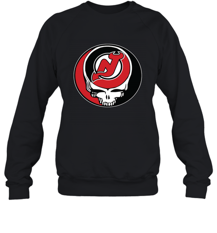 New Jersey Devils Grateful Dead Steal Your Face Hockey NHL Adult Sweatshirt Adult Sweatshirt / Black / S Adult Sweatshirt - VeigarTee