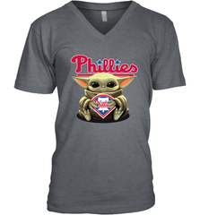 Baby Yoda Hugs Loves The Philadelphia Phillies Baseball Mens V-Neck T-Shirt Mens V-Neck T-Shirt - VeigarTee