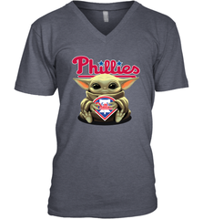 Baby Yoda Hugs Loves The Philadelphia Phillies Baseball Mens V-Neck T-Shirt Mens V-Neck T-Shirt - VeigarTee