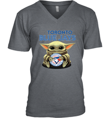 Baby Yoda Hugs Loves The Toronto Blue Jays Baseball Mens V-Neck T-Shirt Mens V-Neck T-Shirt - VeigarTee