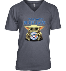 Baby Yoda Hugs Loves The Toronto Blue Jays Baseball Mens V-Neck T-Shirt Mens V-Neck T-Shirt - VeigarTee
