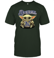 Baby Yoda Hugs Loves The Milwaukee Brewers Baseball Mens T-Shirt Mens T-Shirt - VeigarTee