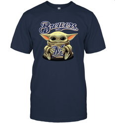 Baby Yoda Hugs Loves The Milwaukee Brewers Baseball Mens T-Shirt