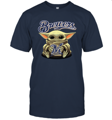 Baby Yoda Hugs Loves The Milwaukee Brewers Baseball Mens T-Shirt Mens T-Shirt - VeigarTee