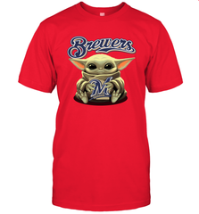 Baby Yoda Hugs Loves The Milwaukee Brewers Baseball Mens T-Shirt Mens T-Shirt - VeigarTee