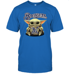 Baby Yoda Hugs Loves The Milwaukee Brewers Baseball Mens T-Shirt Mens T-Shirt - VeigarTee