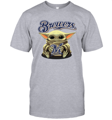 Baby Yoda Hugs Loves The Milwaukee Brewers Baseball Mens T-Shirt Mens T-Shirt - VeigarTee