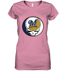 Milwaukee Brewers Grateful Dead Steal Your Face Baseball Womens V-Neck T-Shirt Womens V-Neck T-Shirt - VeigarTee
