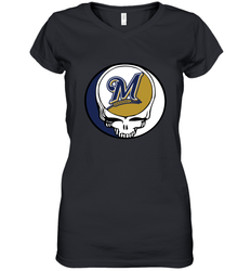 Milwaukee Brewers Grateful Dead Steal Your Face Baseball Womens V-Neck T-Shirt