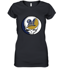 Milwaukee Brewers Grateful Dead Steal Your Face Baseball Womens V-Neck T-Shirt Womens V-Neck T-Shirt - VeigarTee