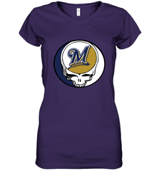 Milwaukee Brewers Grateful Dead Steal Your Face Baseball Womens V-Neck T-Shirt Womens V-Neck T-Shirt - VeigarTee