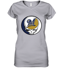 Milwaukee Brewers Grateful Dead Steal Your Face Baseball Womens V-Neck T-Shirt Womens V-Neck T-Shirt - VeigarTee