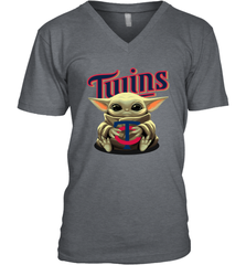 Baby Yoda Hugs Loves The Minnesota Twins Baseball Mens V-Neck T-Shirt Mens V-Neck T-Shirt - VeigarTee