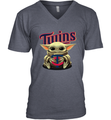 Baby Yoda Hugs Loves The Minnesota Twins Baseball Mens V-Neck T-Shirt Mens V-Neck T-Shirt - VeigarTee