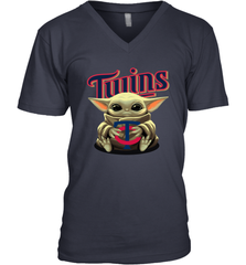 Baby Yoda Hugs Loves The Minnesota Twins Baseball Mens V-Neck T-Shirt Mens V-Neck T-Shirt - VeigarTee