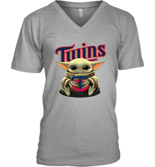 Baby Yoda Hugs Loves The Minnesota Twins Baseball Mens V-Neck T-Shirt Mens V-Neck T-Shirt - VeigarTee
