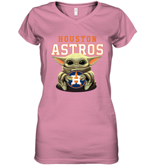 Baby Yoda Hugs Loves The Houston Astros Baseball Womens V-Neck T-Shirt Womens V-Neck T-Shirt - VeigarTee