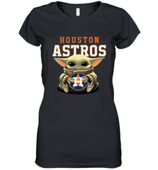 Baby Yoda Hugs Loves The Houston Astros Baseball Womens V-Neck T-Shirt Womens V-Neck T-Shirt - VeigarTee