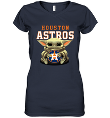 Baby Yoda Hugs Loves The Houston Astros Baseball Womens V-Neck T-Shirt Womens V-Neck T-Shirt - VeigarTee