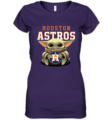 Baby Yoda Hugs Loves The Houston Astros Baseball Womens V-Neck T-Shirt Womens V-Neck T-Shirt - VeigarTee