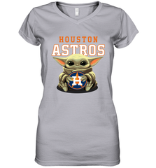 Baby Yoda Hugs Loves The Houston Astros Baseball Womens V-Neck T-Shirt Womens V-Neck T-Shirt - VeigarTee